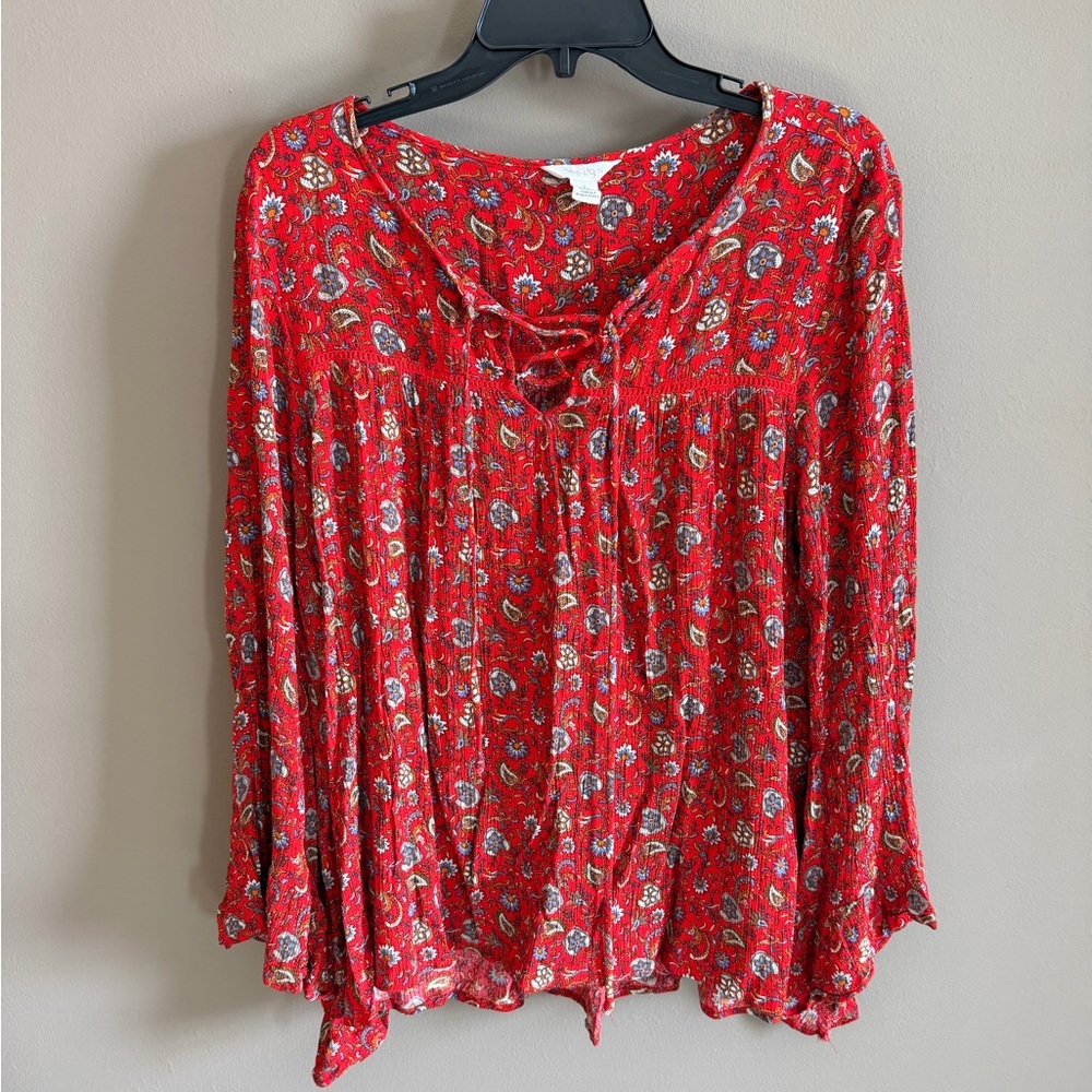 Beautiful Red Floral Shirt with a Tie Feature